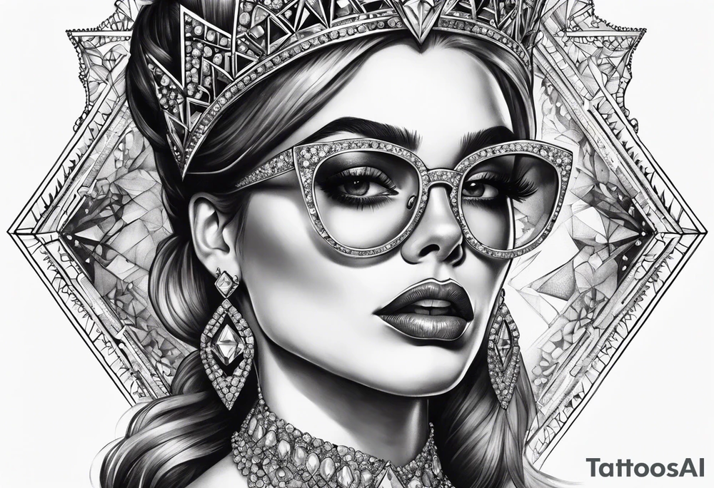 Diamond queen wearing glasses spooky beauty add gemstones tattoo idea