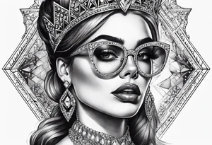 Diamond queen wearing glasses spooky beauty add gemstones tattoo idea