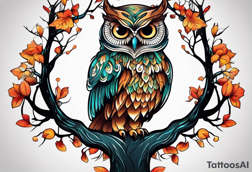 owl tree tattoo idea