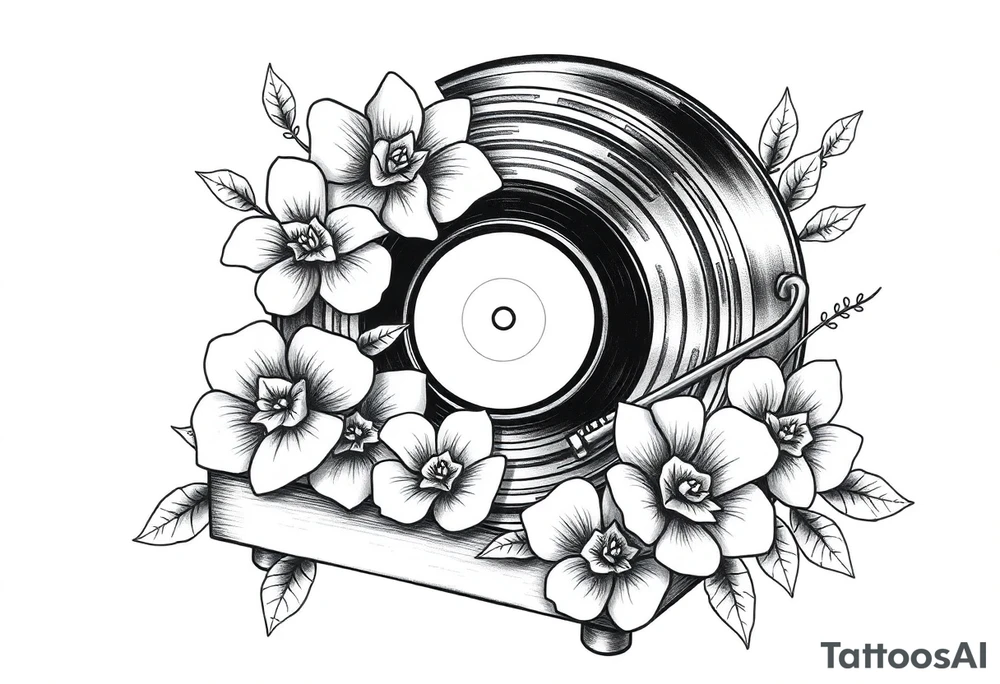 vinyl record player with flowers tattoo idea