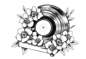 vinyl record player with flowers tattoo idea