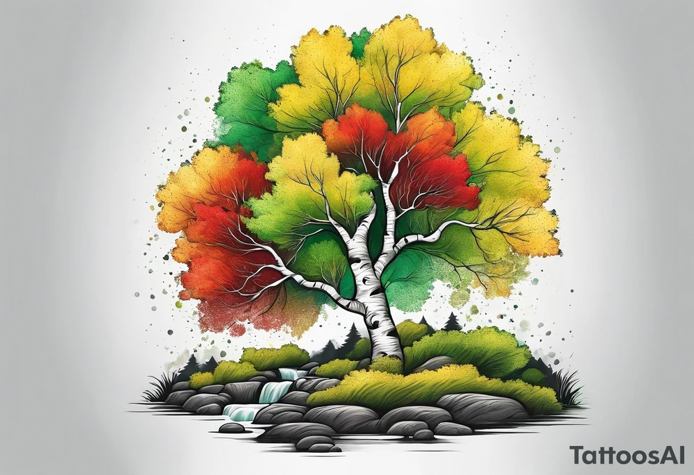 birch tree
with yellow, green and red colours tattoo idea