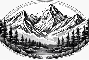 Mountains with three trees tattoo idea