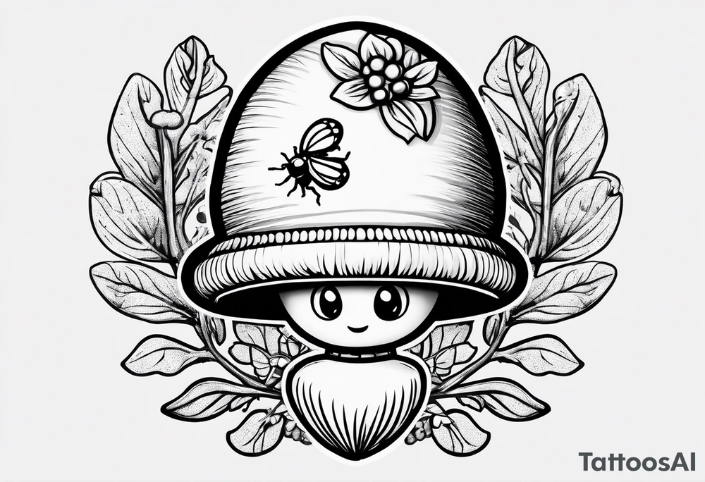 Acorn with open cap and ladybug tattoo idea