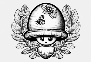 Acorn with open cap and ladybug tattoo idea
