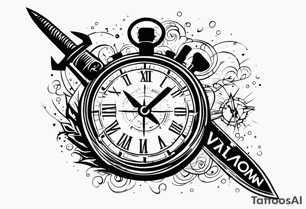 Stopwatch hanging from  a sword tattoo idea