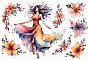 One Very feminine woman dancing in a wind of flower petals tattoo idea