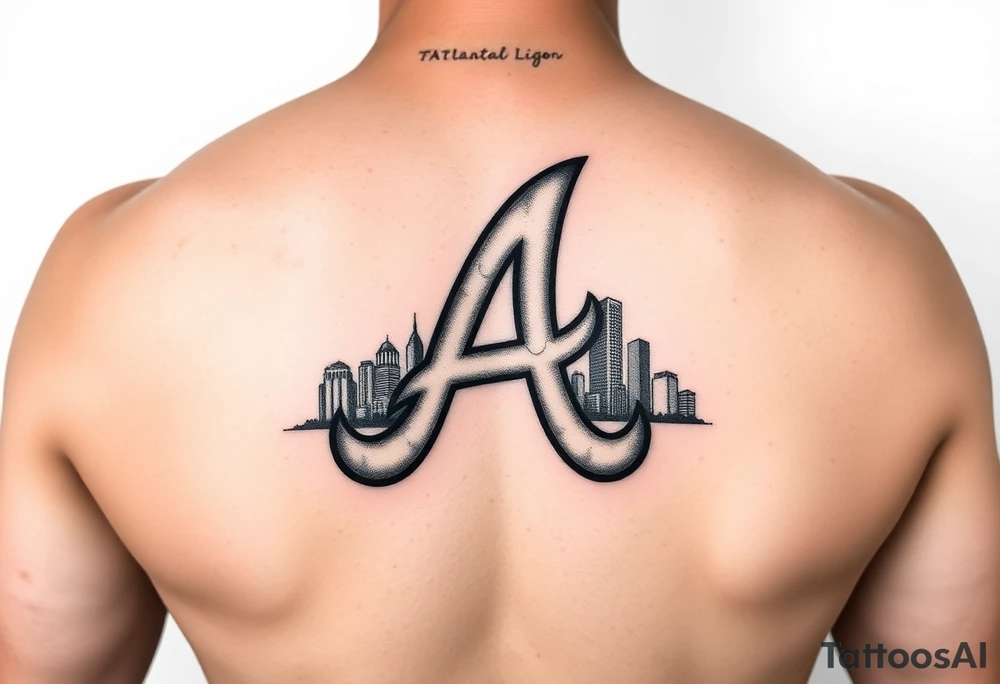 Atlanta Braves letter logo “A” overlapping a piece of the Atlanta skyline in the back. Small and jam packed tattoo idea