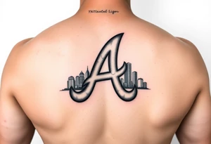 Atlanta Braves letter logo “A” overlapping a piece of the Atlanta skyline in the back. Small and jam packed tattoo idea