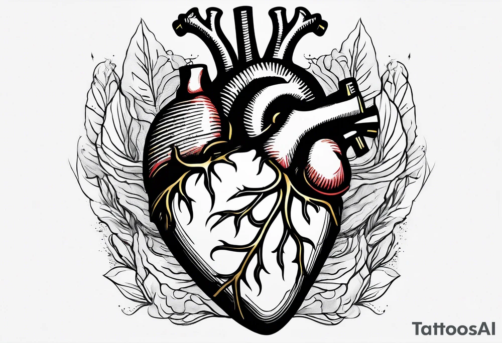 Realistic Anatomical heart with gold sealant lines tattoo idea