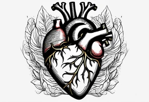 Realistic Anatomical heart with gold sealant lines tattoo idea