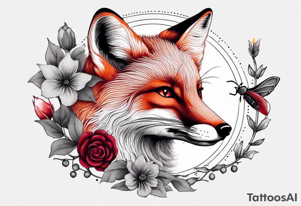 Fox with ruby and honeybee tattoo idea