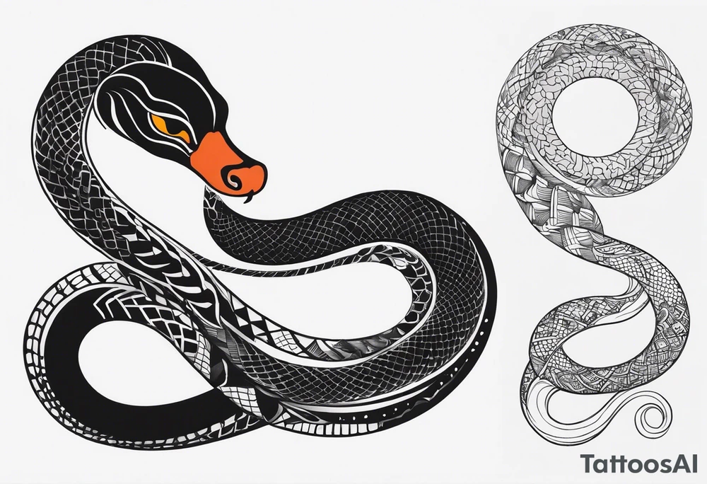 Snake tattoo for placement down the spine with the head positioned at the bottom to symbolise a journey of healing with a slight incorporation of yin yang tattoo idea
