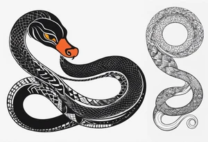 Snake tattoo for placement down the spine with the head positioned at the bottom to symbolise a journey of healing with a slight incorporation of yin yang tattoo idea