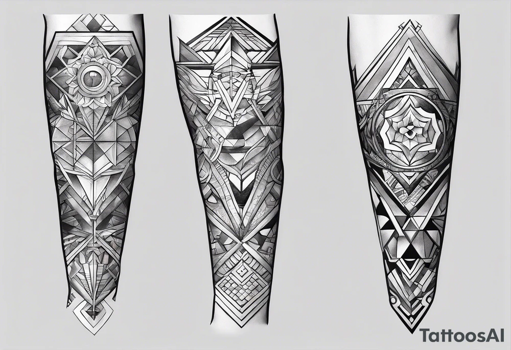 A full sleeve for the forearm with a geometric design tattoo idea