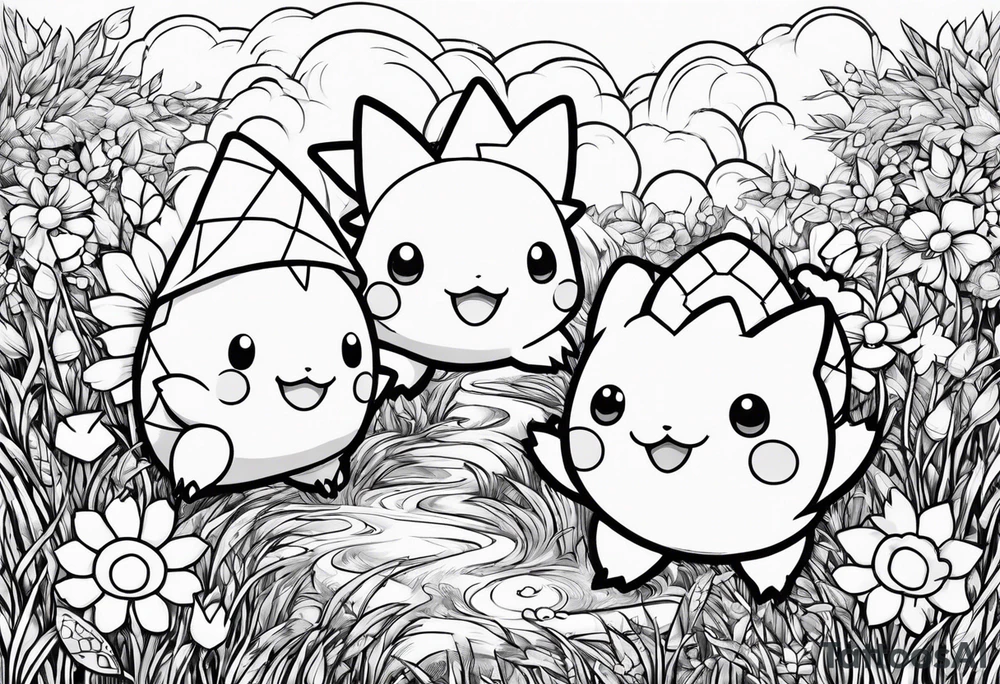 Togepi and todidile playing together in a field tattoo idea