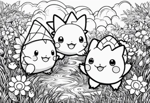 Togepi and todidile playing together in a field tattoo idea