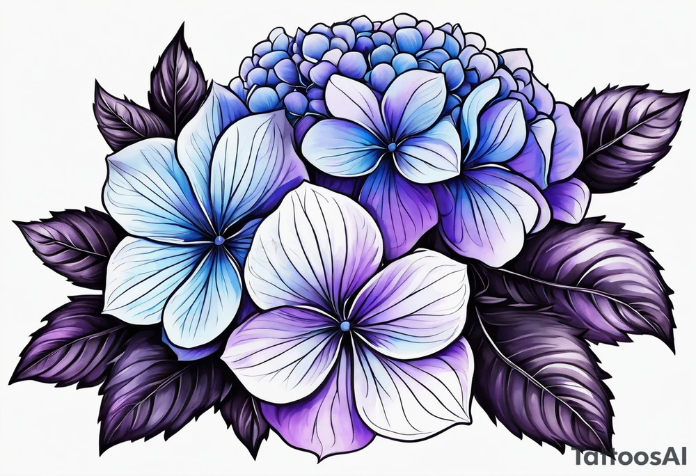 Blue and purple hydrangea flowers tattoo idea