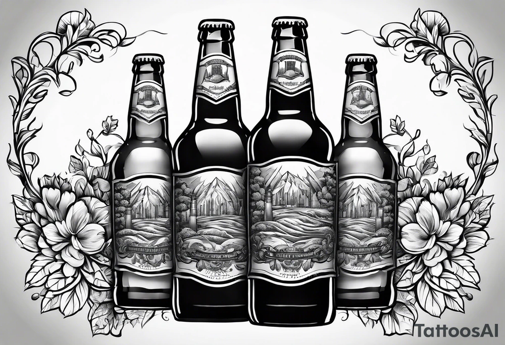 two beer bottles cheersing tattoo idea