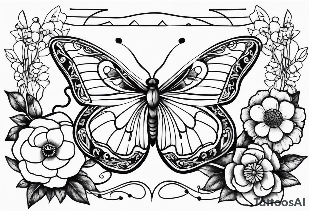 Butterflies with flowers & snake tattoo idea