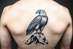 an eagle stands on a rock, landscape. tattoo idea
