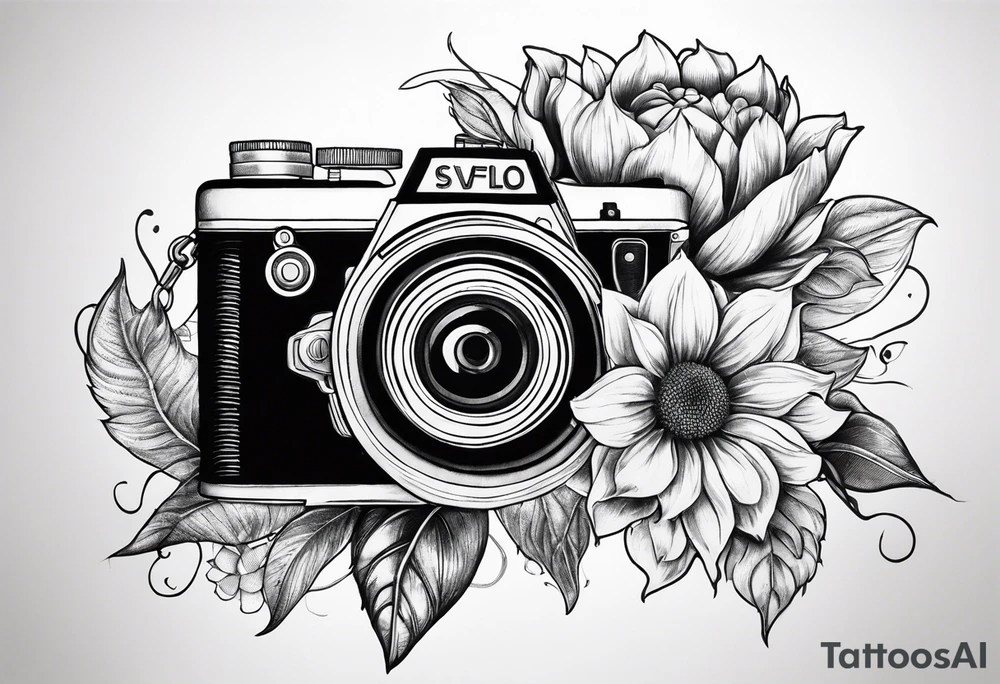 sunflower, camera, fish, flower rose tattoo idea
