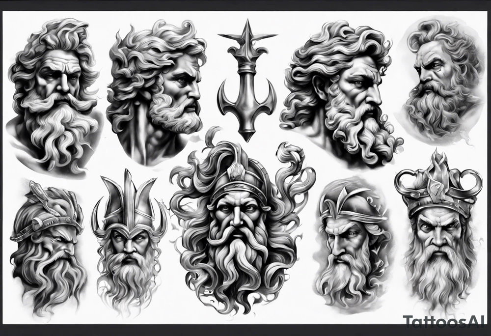 realistic poseidon greek mythology tattoo idea