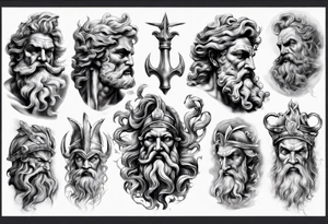 realistic poseidon greek mythology tattoo idea
