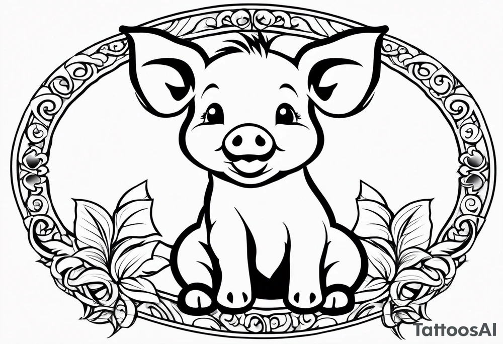 very cute happy piglet.
outline only.
black and white only.
only show the piglet. no extra lines or decoration.
no black shading.
dont make the ears too big.
draw only with very thin lines (1px)

should look like a tattoo that will only take 15 minutes to draw tattoo idea