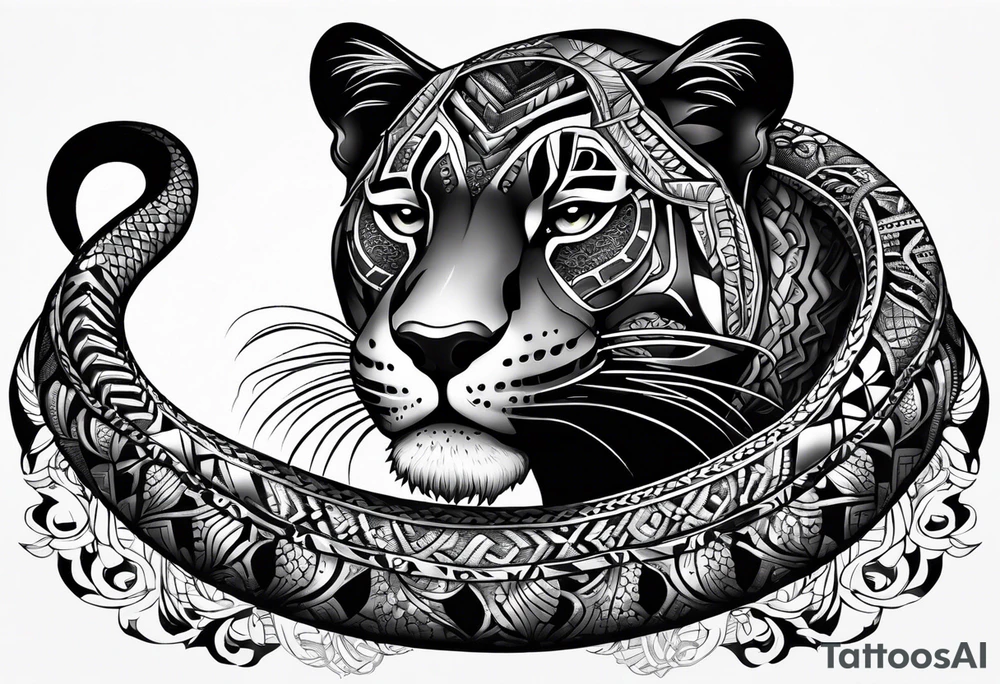 aztec black jaguar with snake tattoo idea