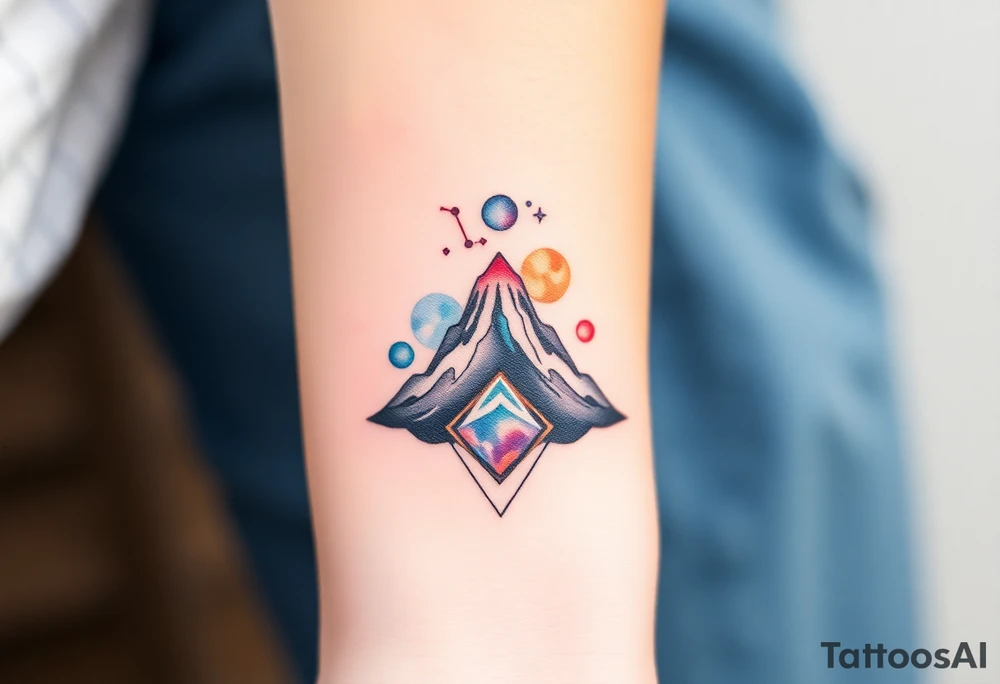 Geometric Volcano incorporating Capricornicus constellation tattoo idea