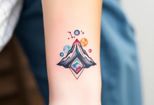 Geometric Volcano incorporating Capricornicus constellation tattoo idea