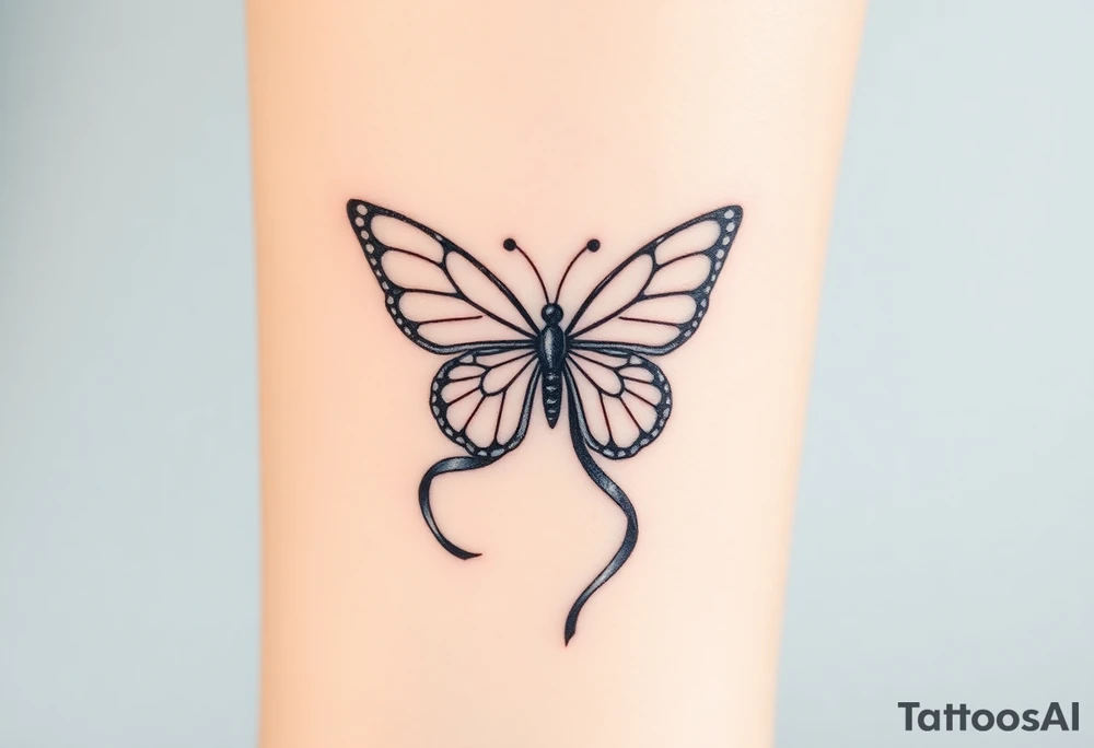 ethereal butterfly with flowing silk ribbons in moonlight tattoo idea