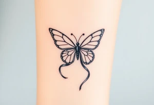 ethereal butterfly with flowing silk ribbons in moonlight tattoo idea