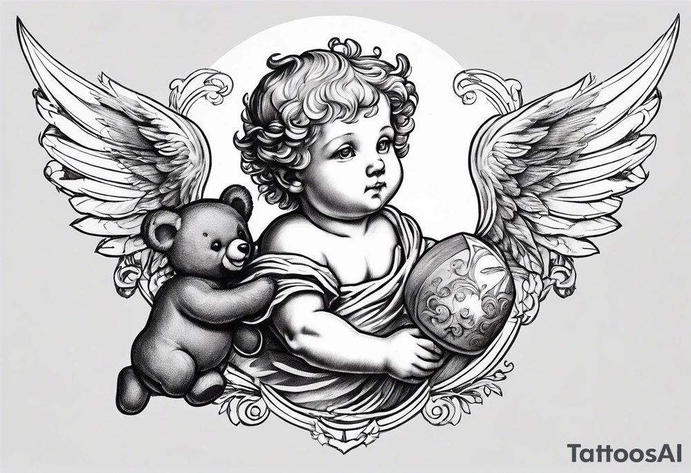 renaissance style cherub flying with teddy bear tattoo idea renaissance style cherub flying with teddy bear tattoo idea