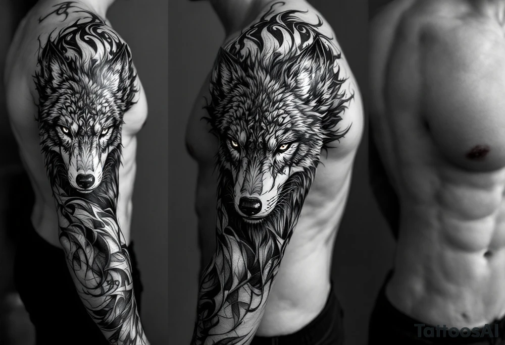 A PWERFUL MAJESTIC ALTERED MAJESTIC DREAM WOLF tattoo idea