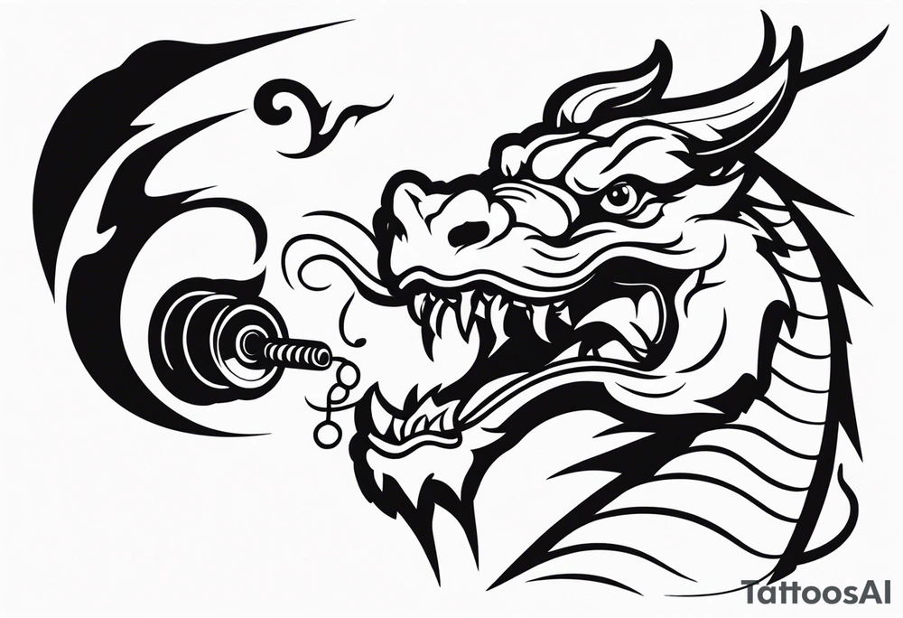 Simple Dragon with dumbbell in mouth tattoo idea