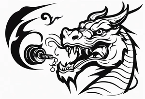 Simple Dragon with dumbbell in mouth tattoo idea