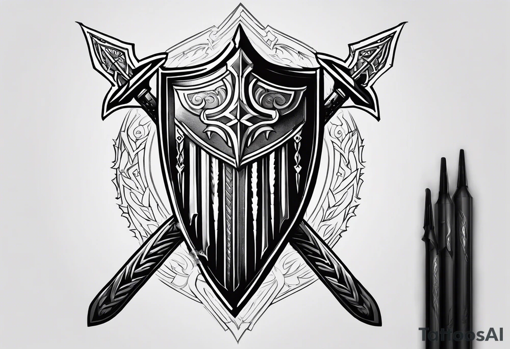 Valhalla shield fire sword tattoo idea