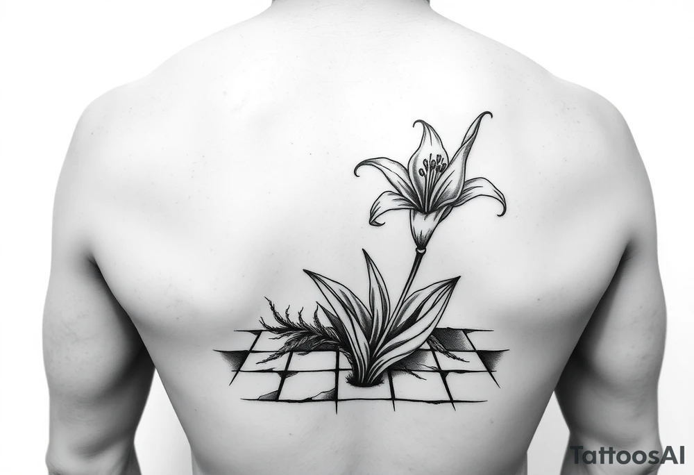 bathroom with lily coming up out of tile floor tattoo idea