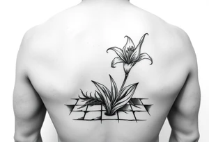 bathroom with lily coming up out of tile floor tattoo idea