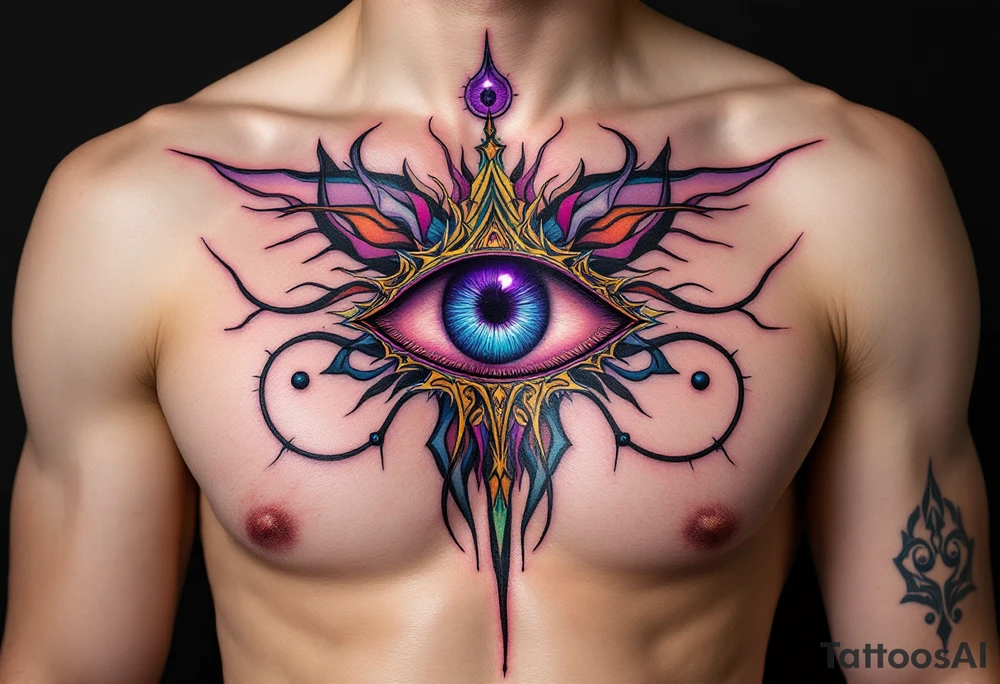 The Third Eye (Ajna Chakra) – A mystical eye on the forehead symbolizing higher consciousness, often in violet or indigo tones. tattoo idea
