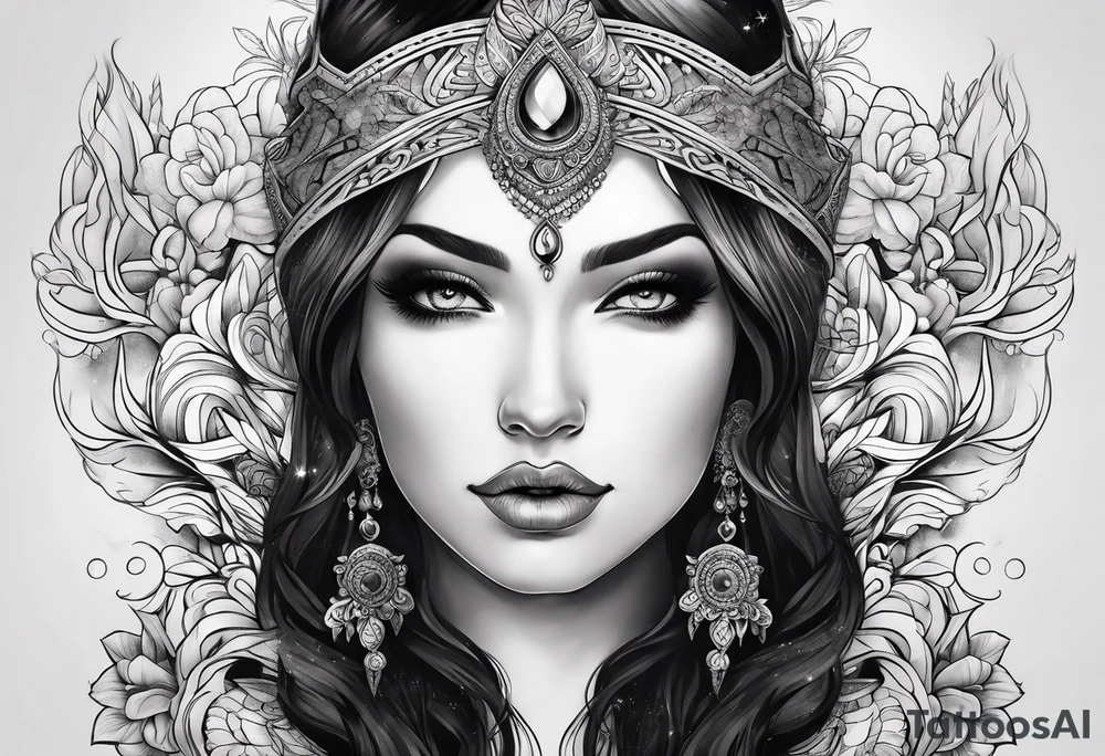 Dark feminine ethereal goddess tattoo idea