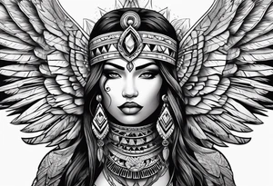 beautiful, kali, valkrye, goddess, native american, chest, left looking, wing tattoo idea