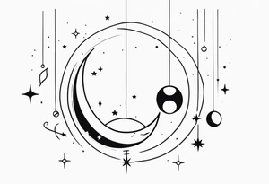 Using the constellation for cancer, make a mobile of a crescent moon, Saturn, and mercury hanging from the constellation tattoo idea