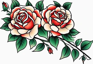 sleeve tattoo traditional style with lots of small roses on a vine. total roses is 50 tattoo idea