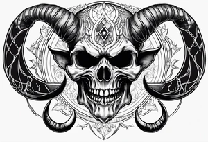 Devil skull  with hollow eyes and  horns holding the earth tattoo idea