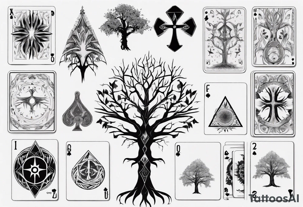 White Tree of Gondor, Geometric symbols, Nordic cross, playing cards, flowers, lord of the rings, Native American headdress, tattoo idea