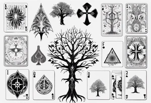 White Tree of Gondor, Geometric symbols, Nordic cross, playing cards, flowers, lord of the rings, Native American headdress, tattoo idea