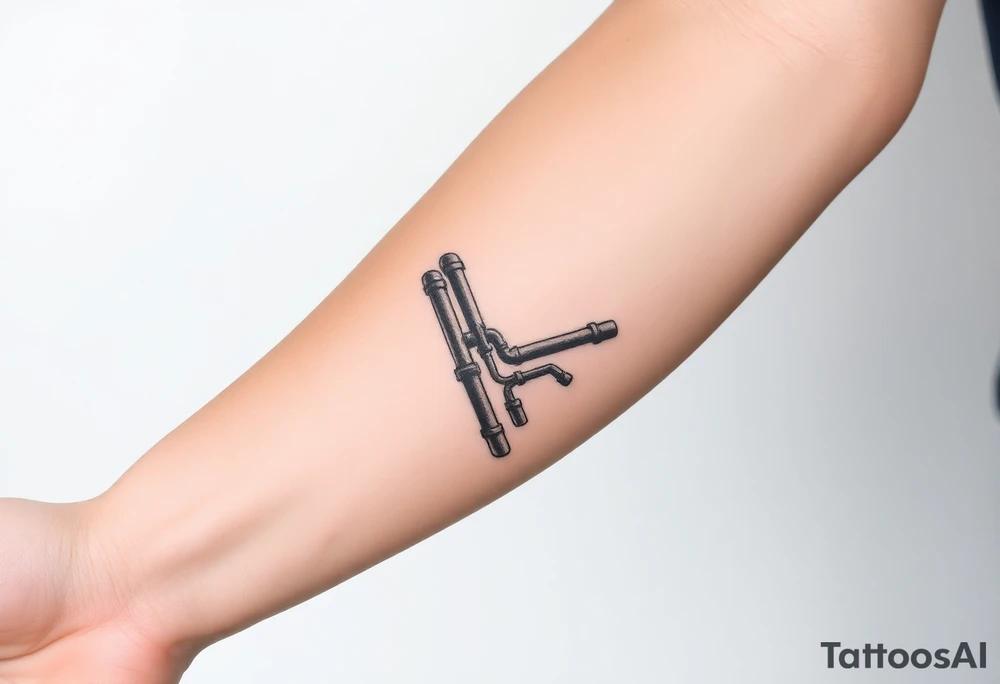 wide vertical System of thin pipes that transitions and transforms outwards of sides and end into thick, widespread 
veins of forearm tattoo idea